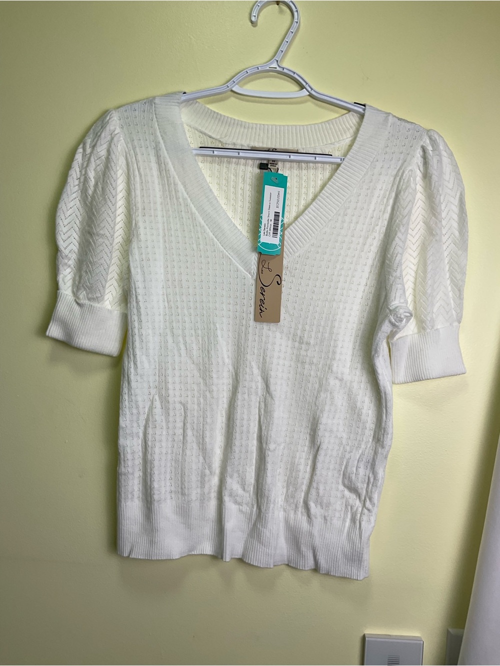 Bollo Pointelle Short Sleeve Sweater - White